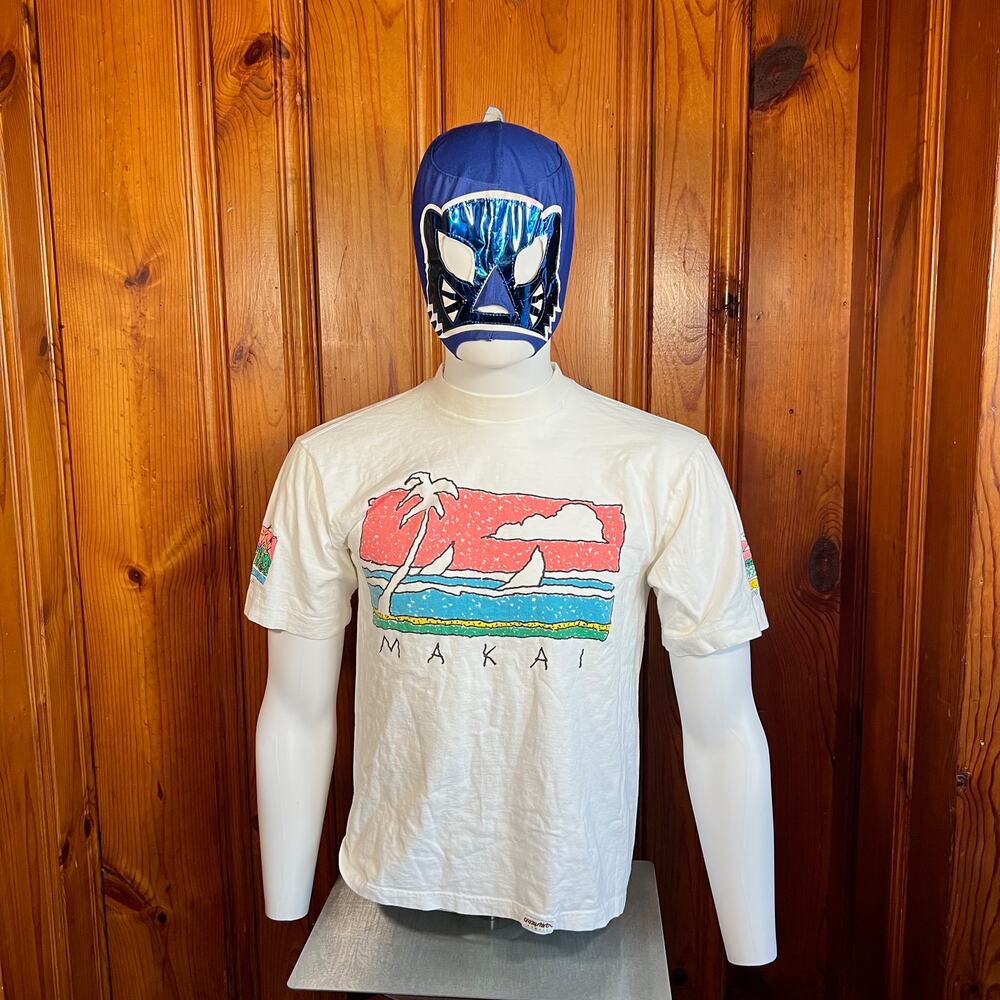 Crazy Shirt Medium 90s Single Stitch Surf Graphic Tee White Vintage